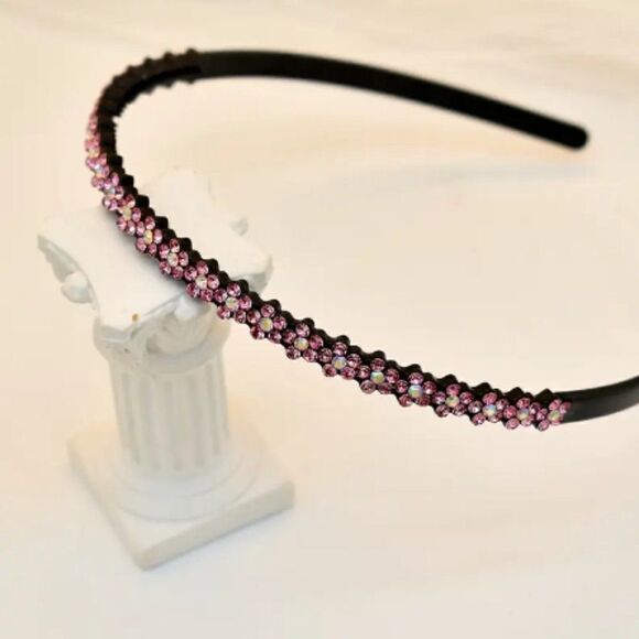 Rhinestone Headband For Women Girls Fashion Crystal Pink Flower Sparkles - Picture 2 of 3